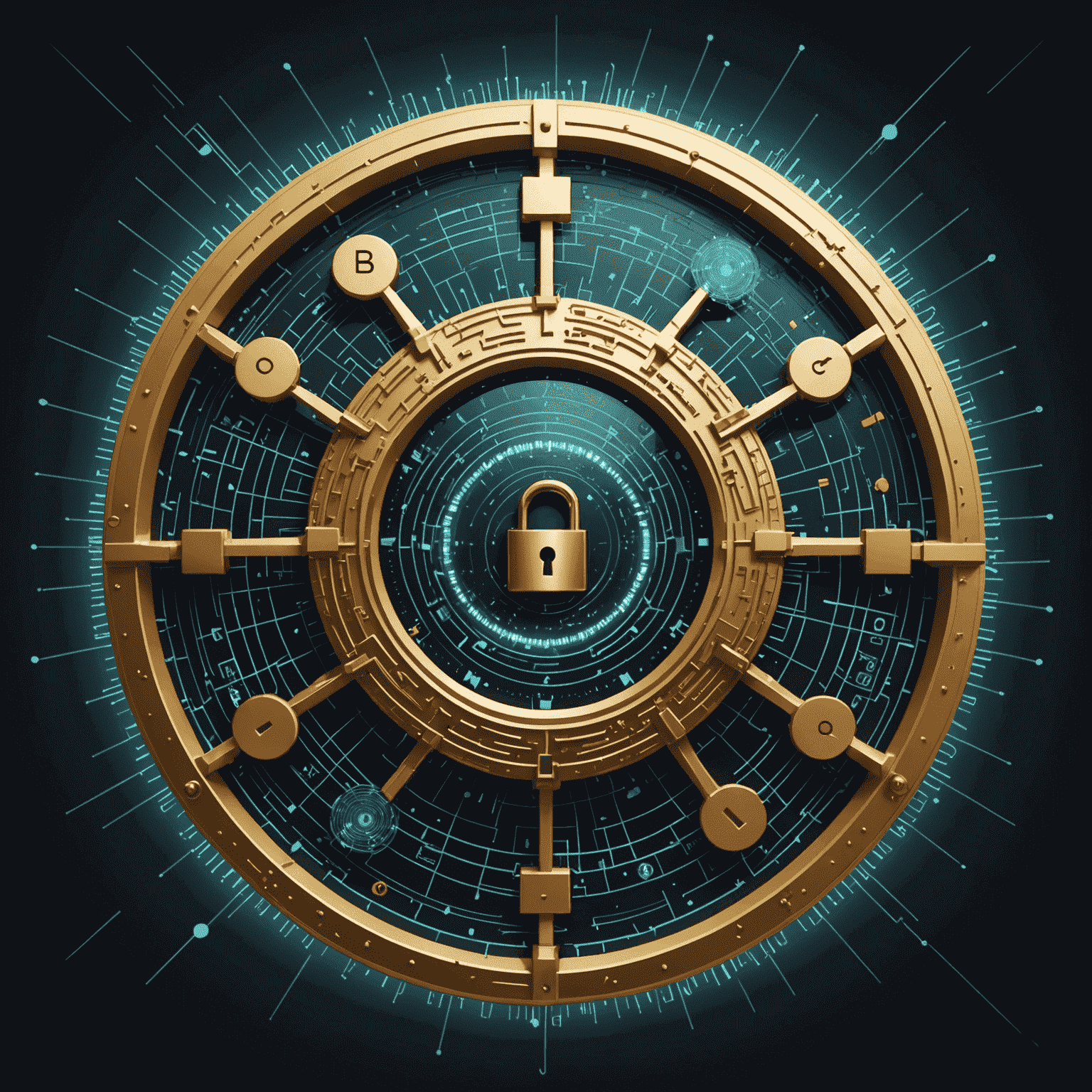 Illustration of quantum-resistant cryptography with abstract representations of encryption keys and secure data transmission